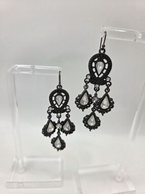 Ever Faith Gunmetal Crystal Chandelier Earrings